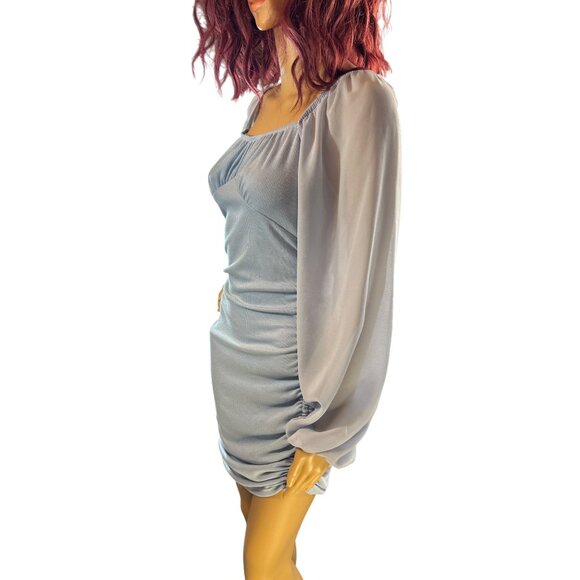 (6 for $25) Powder Blue Lantern Sleeve‎ Square-Neck Mini Dress - Picture 2 of 5